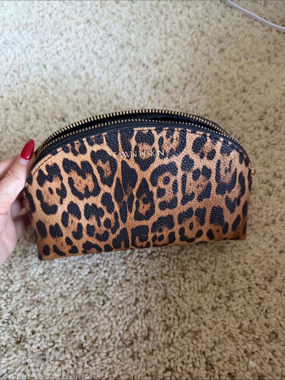 Vince Camuto Leopard Print Zip Cosmetic Pouch - Brown/Black